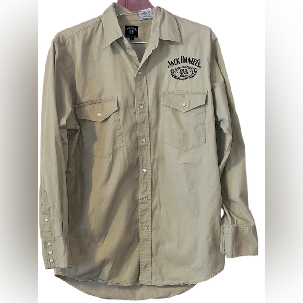 Jack Daniels 2008 Beige Casual Button Down Shirt Pearl Snaps L